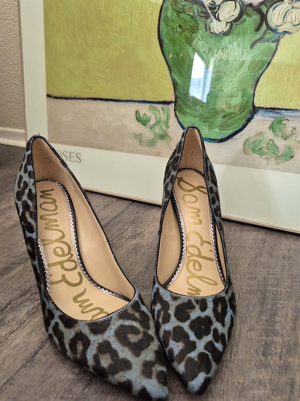 Sam Edelman Pointed Toe Leopard Pumps in Blue and Black